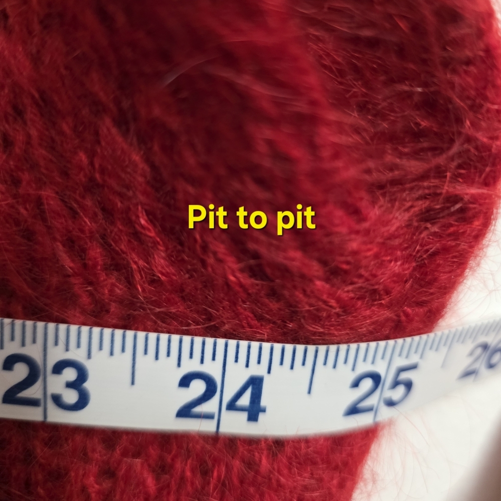 Vintage Cassidy Mohair Blend Cap Sleeve Oversize Crochet Knit Sweater Y2K Red - Picture 12 of 13